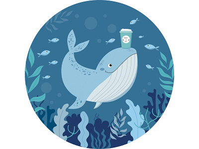 Иллюстрация для кофейни Moby Kit cafe coffee design fish logo natural nature whale