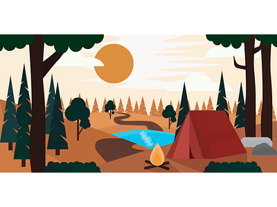 Tent fire forest illustration jungle sun tent tree