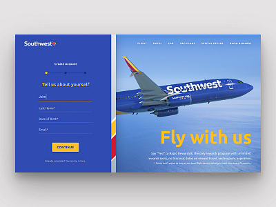 Southwest Sign Up Page // Practice Shot 001 airline dailyui form input sign up southwest ui