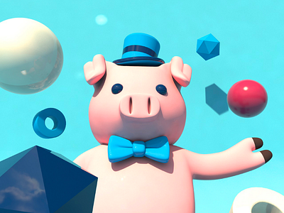 Pig character 3d character cinema4d color design fun shapes