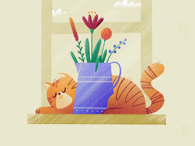 Cat and some flowers colors design drawings illustraion illustration