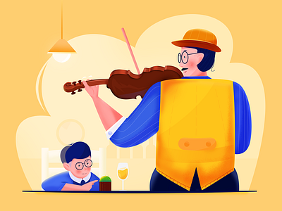 Concert performer -3 anime blue boy daddy design dynamic father hat illustration illustrator man music plants simple son sweet ui ux violin warm