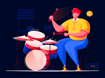 Concert performer -4 anime blue boy cat design drum drums easily excited hit illustration lixyong man movement music night performance rock strive web