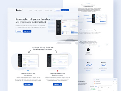 Landing page concept for UpGuard blue brand identity clean ui cyber security cybersecurity features figma home page homepage landing page light minimal minimalism open sans recoleta saas sales software website web design webflow