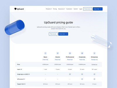 Pricing — UpGuard 3d brand identity clean ui inter landing page minimal minimalism pricing pricing page pricing plan pricing table simple table web design webflow