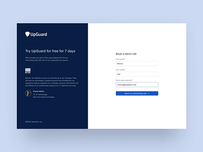 Book demo — UpGuard booking brand identity clean clean ui demo figma form form design form field minimal minimalism saas schedule simple split split screen splitscreen web design webflow