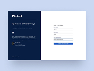 Book demo — UpGuard booking brand identity clean clean ui demo figma form form design form field minimal minimalism saas schedule simple split split screen splitscreen web design webflow