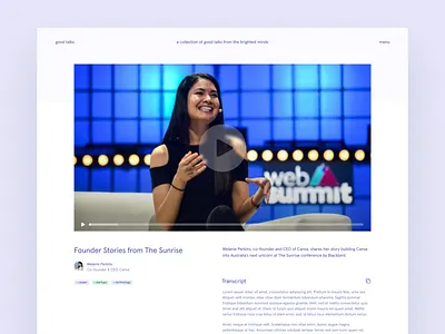 Preview — Good Talks apercu blue blue and white clean clean ui figma light minimal minimalism minimalistic player simple ux ux ui video video player vimeo web design webflow youtube