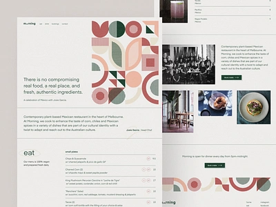 Morning restaurant concept — part 2 1 page abstract brand design brand identity branding earthy geometric illustration landing page minimal minimalism minimalistic restaurant restaurant branding shapes simple split web design webflow