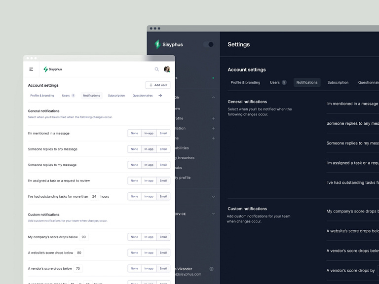 Sisyphus™ — dashboard notification settings by Jordan Hughes® on Dribbble