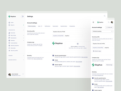 Sisyphus™ — dashboard profile settings