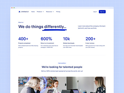 About us page — Untitled UI about us b2b blue careers clean ui company design system design systems figma jobs light minimal minimalism simple ui web design webflow