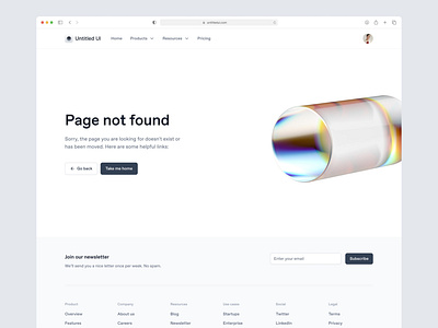 404 page — Untitled UI 3d 3d shape 404 clean ui design system error figma footer glass minimal minimalism simple ui kit web design webflow