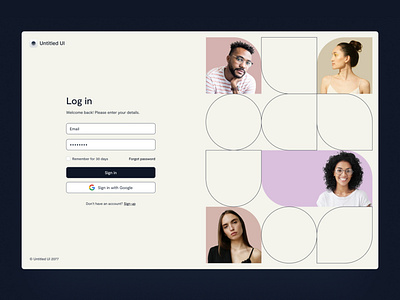 Log in page — Untitled UI design system figma geometric shapes geometry log in login minimal minimalism signup simple split ui kit webflow