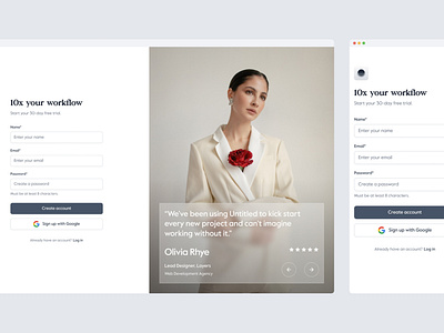 Sign up page — Untitled UI case study clean ui design system figma log in login minimal minimalism sign up signup simple split screen testimonial ui kit web design webflow