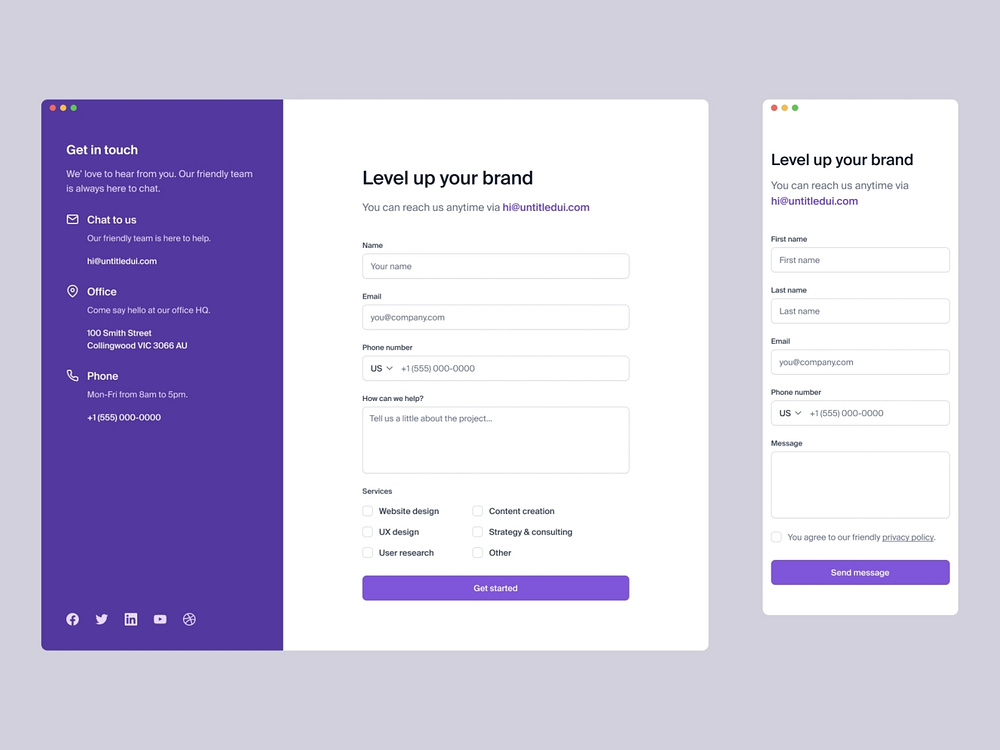 Minimal contact us page — Untitled UI by Jordan Hughes® on Dribbble