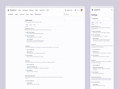 Notifications settings page — Untitled UI by Jordan Hughes® on Dribbble