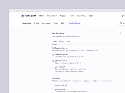 Notifications settings page — Untitled UI by Jordan Hughes® on Dribbble