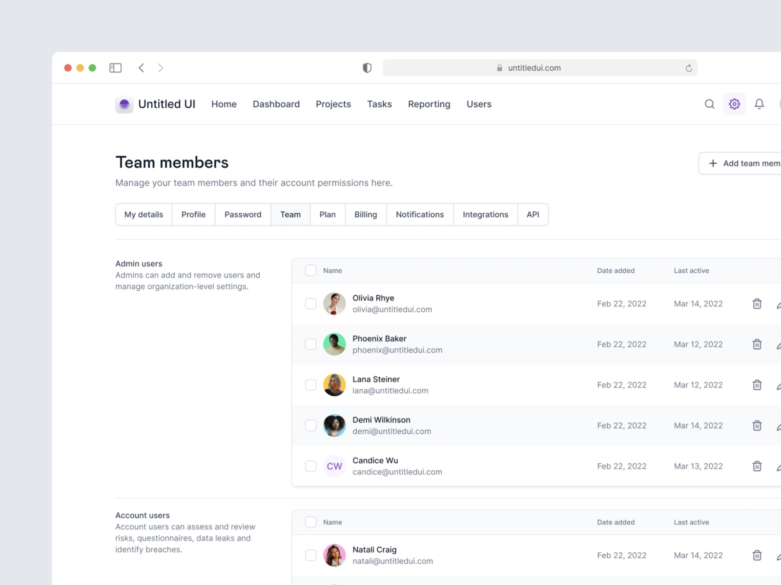 Team settings page — Untitled UI by Jordan Hughes® on Dribbble