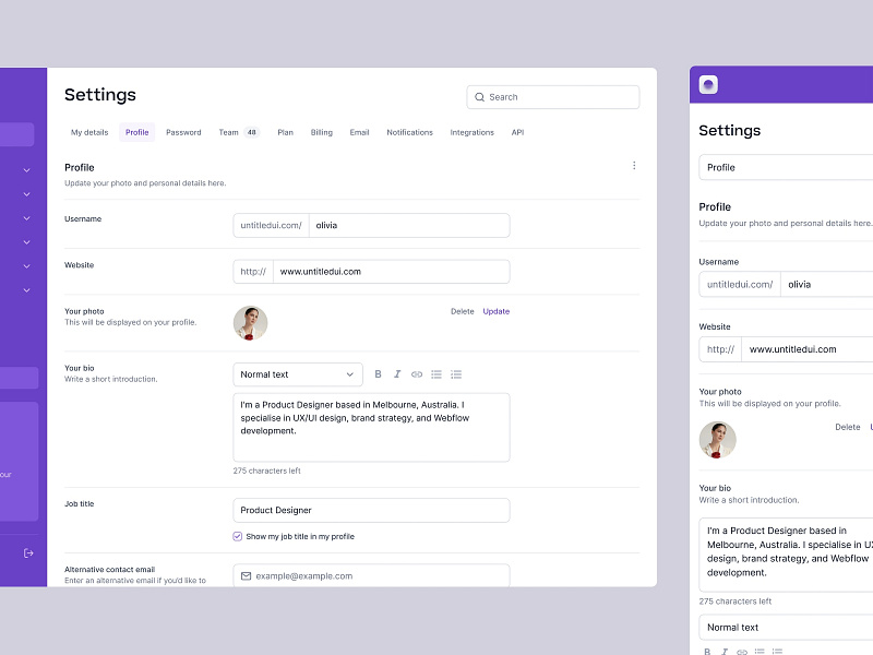 Profile settings page — Untitled UI by Jordan Hughes® on Dribbble