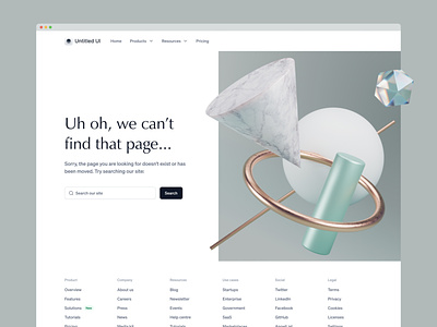 404 page — Untitled UI 3d 404 abstract cinema 4d clean ui design system figma minimal minimalism simple ui ui kit web design webflow