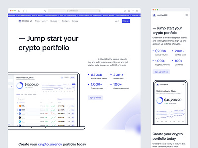 Crypto exchange landing page — Untitled UI banking bitcoin clean ui coinbase coinjar crypto crypto exchange cryptocurrency defi design system ethereum figma fintech landing page minimal minimalism simple ui kit web design webflow