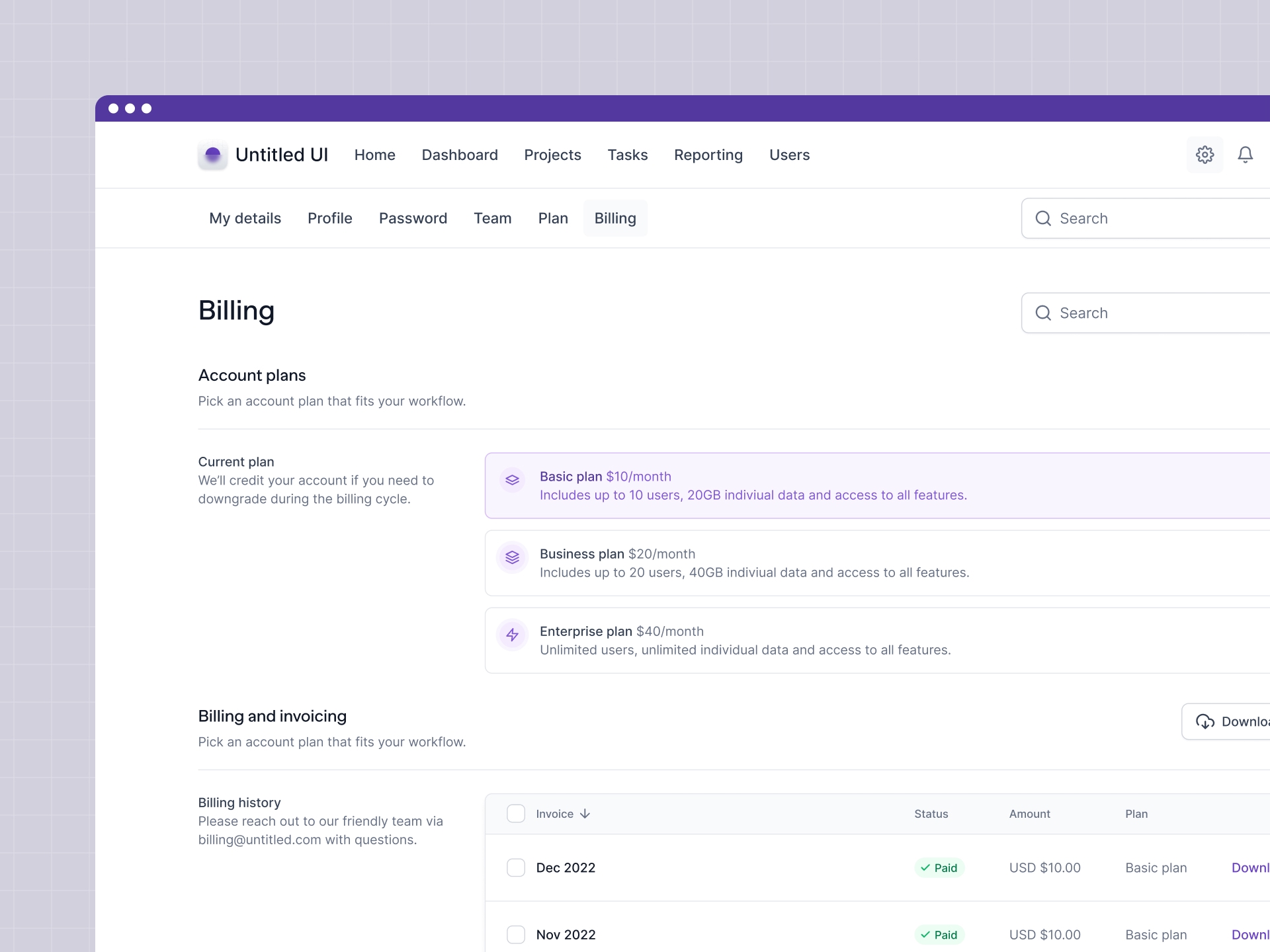 Billing settings — Untitled UI by Jordan Hughes® on Dribbble