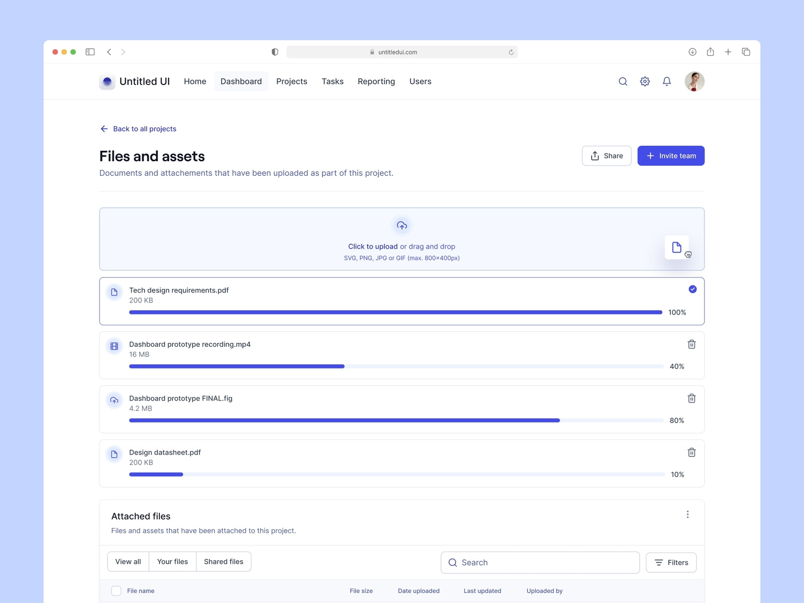 Dashboard file upload — Untitled UI by Jordan Hughes® on Dribbble