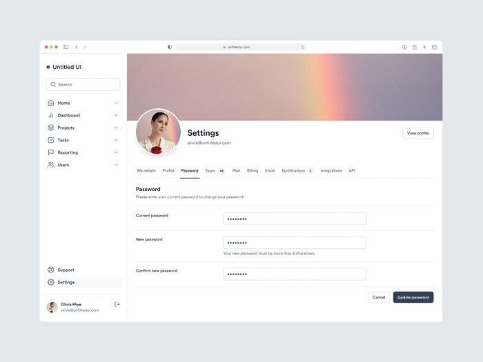 Dashboard user password settings — Untitled UI by Jordan Hughes® on ...