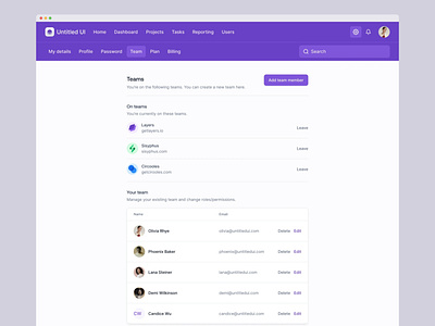 Team settings page — Untitled UI