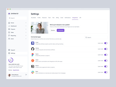 Integrations settings page — Untitled UI