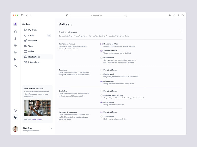 Notification settings page — Untitled UI by Jordan Hughes® on Dribbble