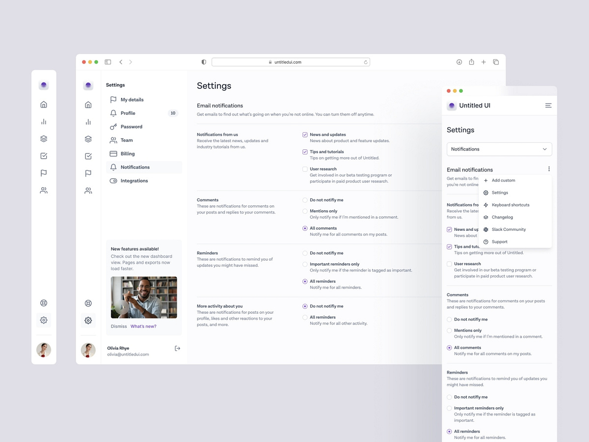 Notification settings page — Untitled UI by Jordan Hughes® on Dribbble