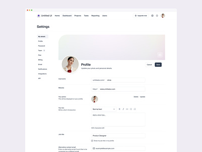 My details settings page — Untitled UI admin clean ui dashboard design system figma form minimal minimalism preferences profile settings tabs ui kit web app web design