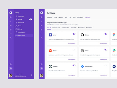 Integrations settings page — Untitled UI