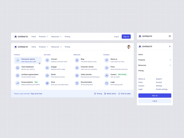 Header navigations — Untitled UI by Jordan Hughes® on Dribbble