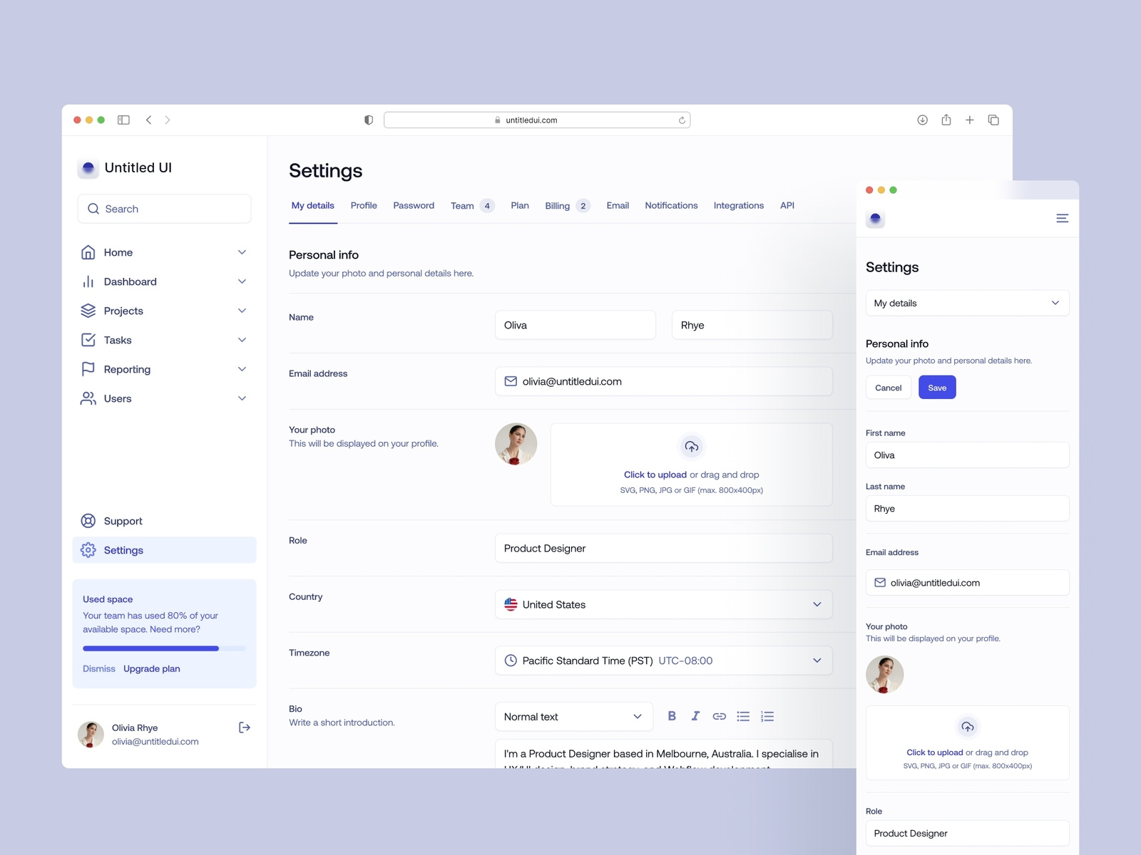 My details profile settings — Untitled UI by Jordan Hughes® on Dribbble