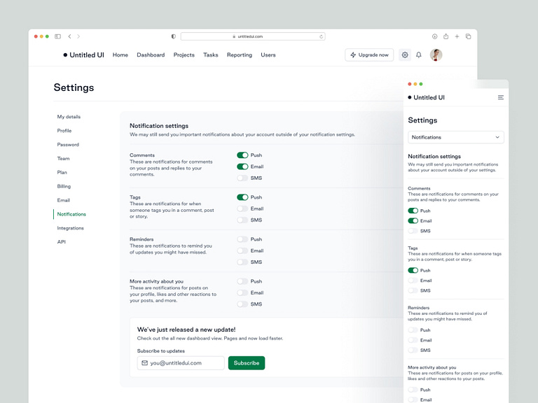Notification settings — Untitled UI by Jordan Hughes® on Dribbble