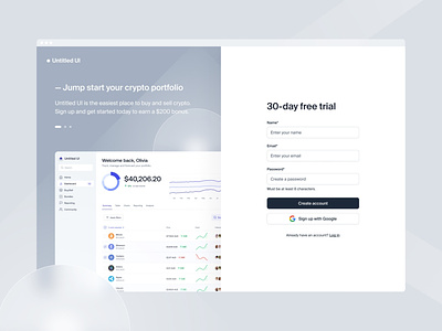 Sign up page for crypto exchange — Untitled UI clean ui crypto cryptocurrency exchange figma form log in login minimal minimalism sign in sign up signin signup simple split web design webflow