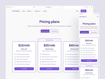 Pricing page — Untitled UI clean ui figma minimal minimalism plans pricing pricing page simple web design webflow