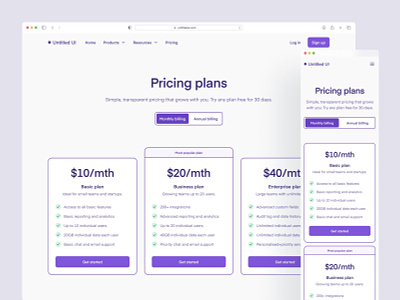Pricing page — Untitled UI clean ui figma minimal minimalism plans pricing pricing page simple web design webflow