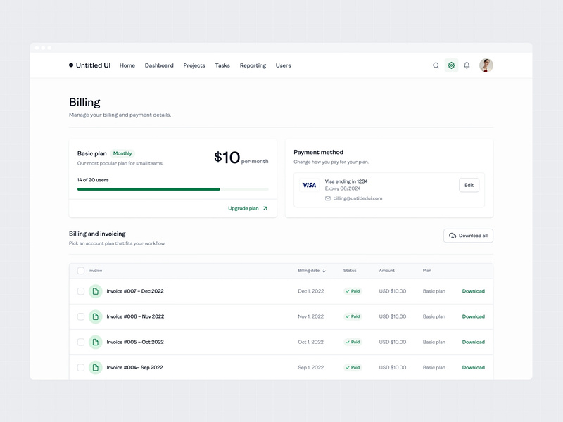 Billing settings — Untitled UI by Jordan Hughes® on Dribbble