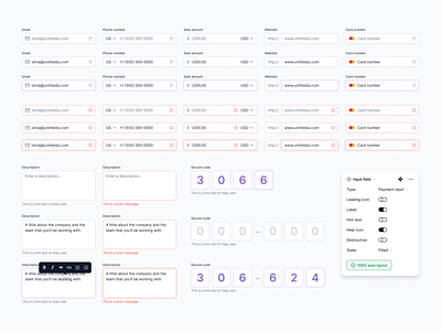 Input field components — Untitled UI clean ui design system error state figma form forms input input fields minimal minimalism product design rich text simple text field text formatting text input text styler ui design user interface ux design