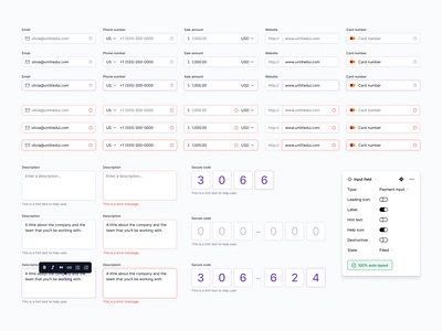 Input field components — Untitled UI clean ui design system error state figma form forms input input fields minimal minimalism product design rich text simple text field text formatting text input text styler ui design user interface ux design