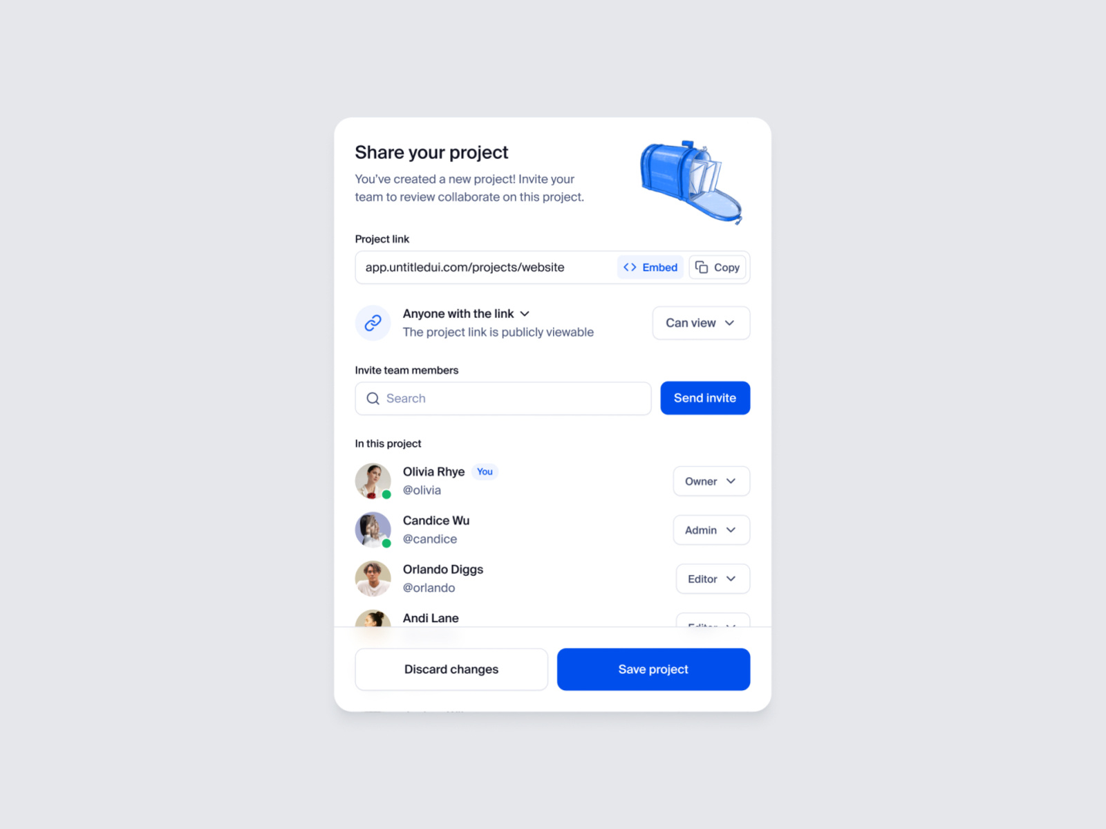 Share modal — Untitled UI by Jordan Hughes® on Dribbble