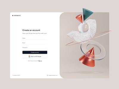 Sign up page — Untitled UI 3d 3d shape abstract abstract shape blender create account figma form log in login minimal minimalism sign up signup simple split screen web design webflow