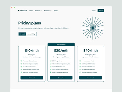 Pricing page — Untitled UI clean ui figma marketing site minimal minimalism monochrome plans pricing page saas tabs web design webflow website design