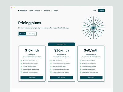 Pricing page — Untitled UI clean ui figma marketing site minimal minimalism monochrome plans pricing page saas tabs web design webflow website design