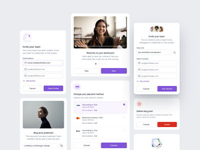A collection of modals — Untitled UI 2fa dashboard figma form input field invite menu minimal minimalism modal modals notification pop up popover popup share simple ui design user interface video player