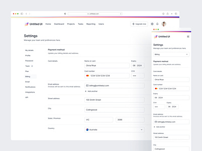 Billing and payment settings — Untitled UI admin dashboard figma form form layout inputs minimal minimalism nav payment preferences settings simple tabs ui ui design user interface web app